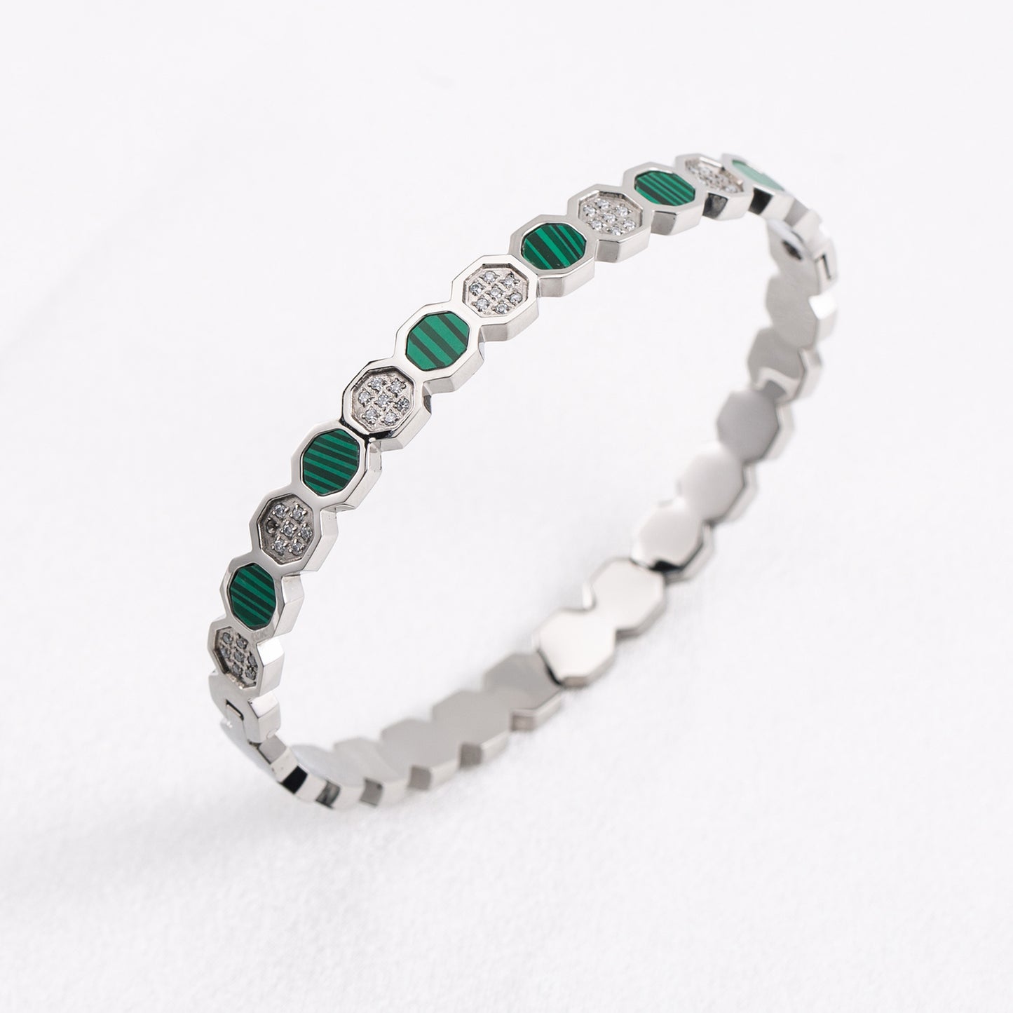 ZY-101 Beehive Malachite Moissanite Bangle